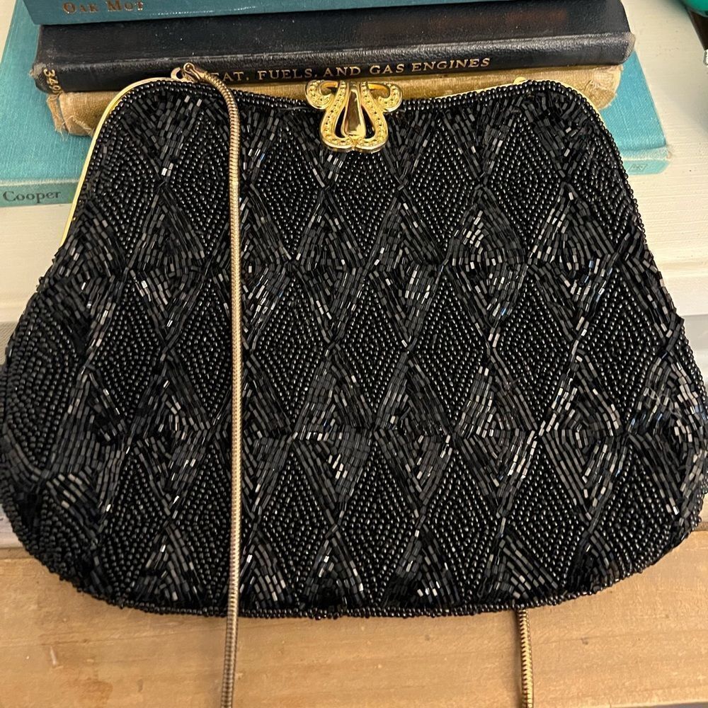 Carolyne Barton Night Beaded Gold accent strap and closure occasion evening Bag.